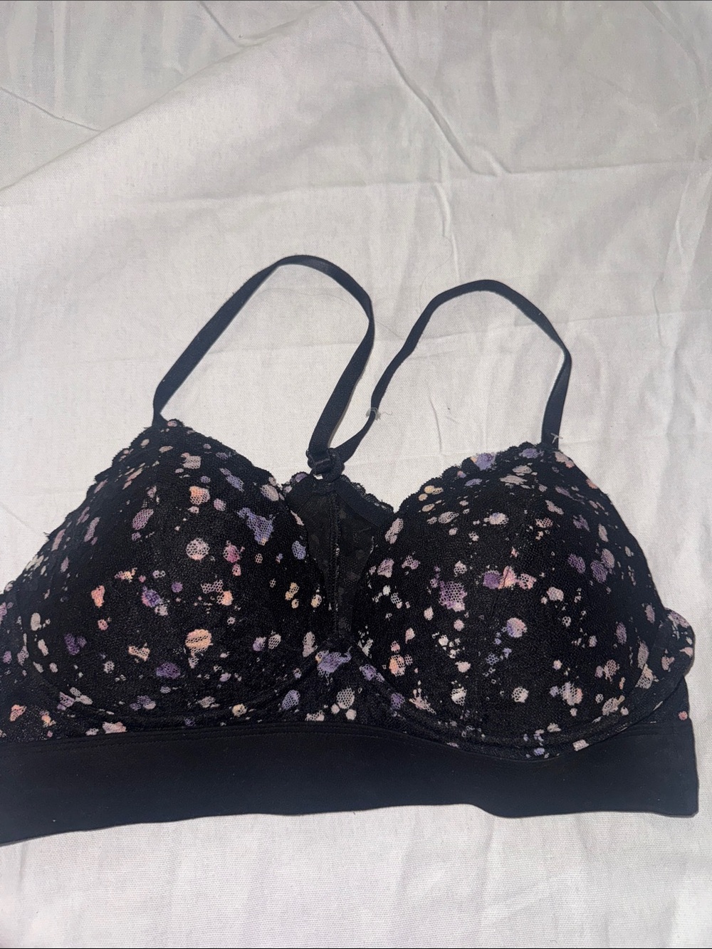 PINK Victoria's Secret Black Lace Bralette with Pastel Spot Print
